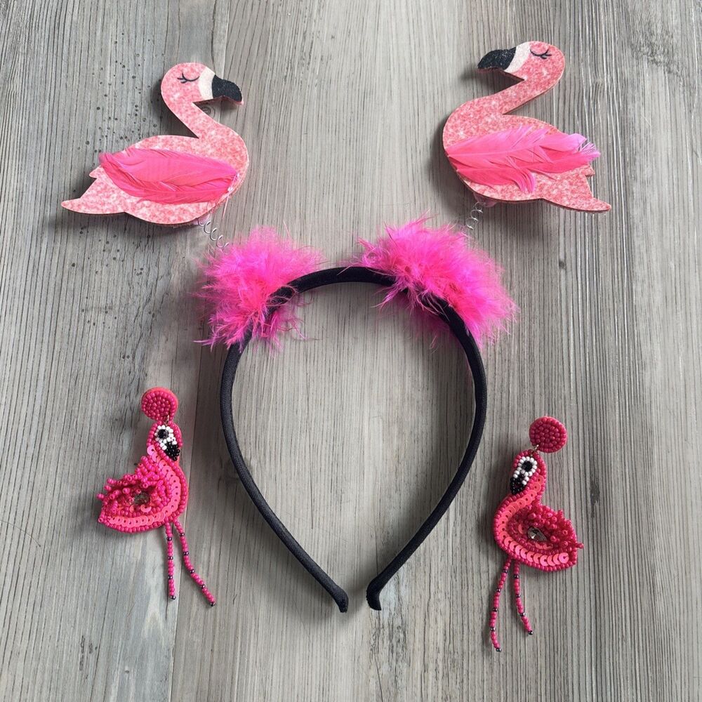 Flamingo Laou Headband Earring Set Hawaiian Tropical One Size